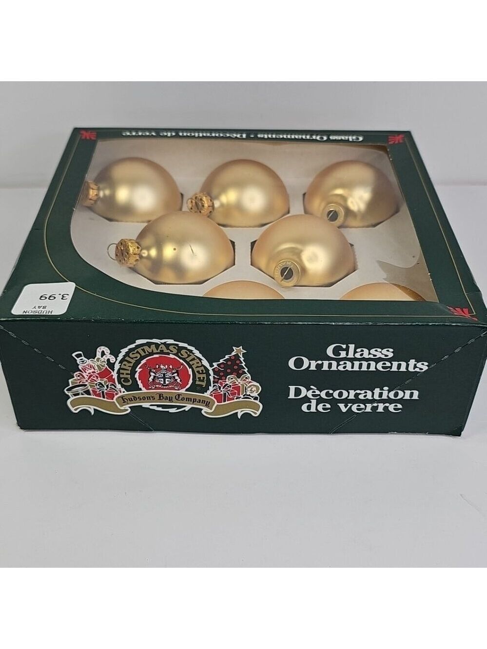 Hudson Bay Co Vintage Glass Christmas Ornaments Rauch USA 8pcs Gold With Box VTG - Picture 11 of 12